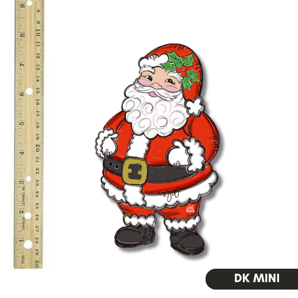 DK Designs Georgia Jolly Saint Nick Santa Claus mini door hanger sign in red suit with gold belt buckle and holly hat
