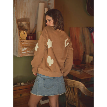Western Textured Patchwork Sweatshirt