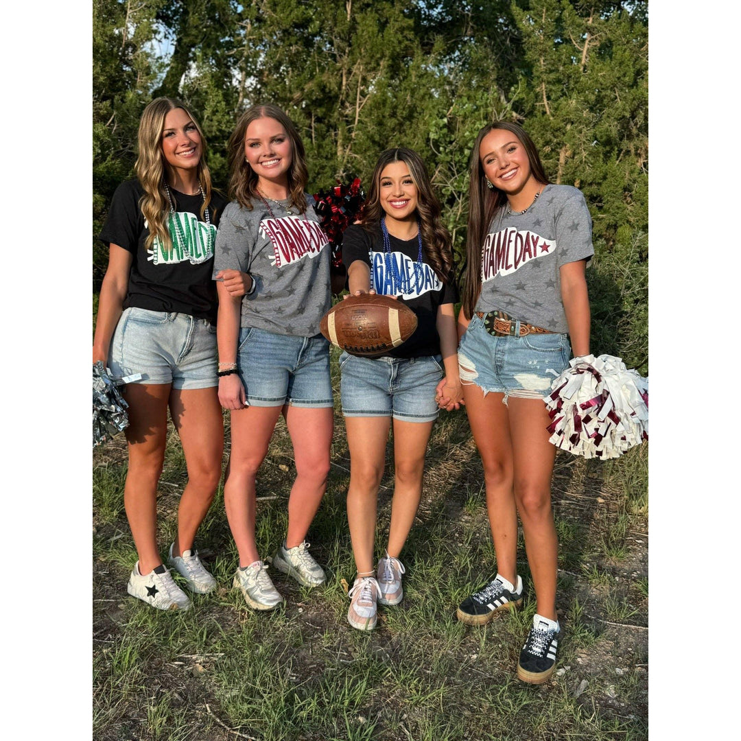 Pennant Game Day in White Ink with Glitter Puff Tee