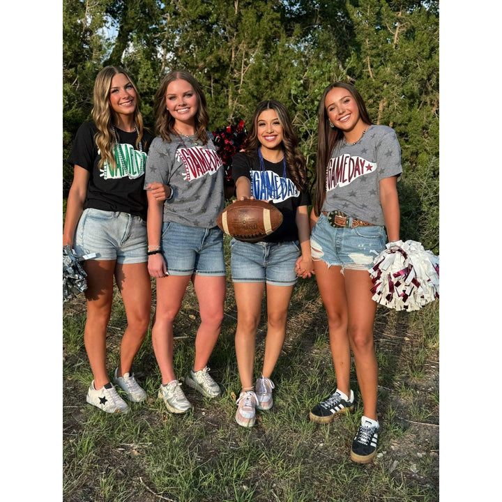 Pennant Game Day in White Ink with Glitter Puff Tee
