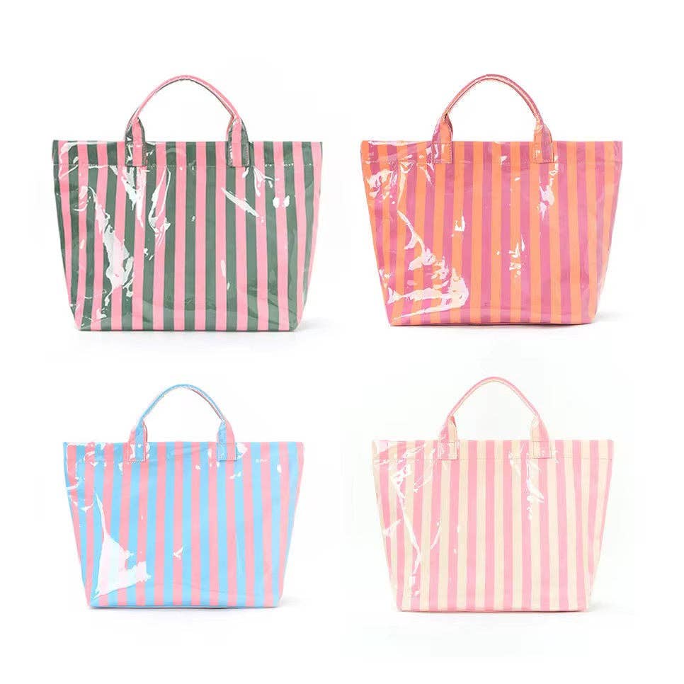 Preppy Pool Tote Bag Striped Vinyl Beach Tote