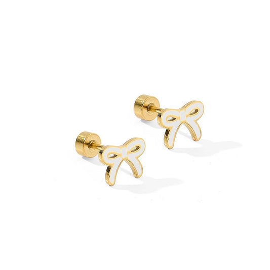 Screwback Stud Earrings - Sadie Bow White