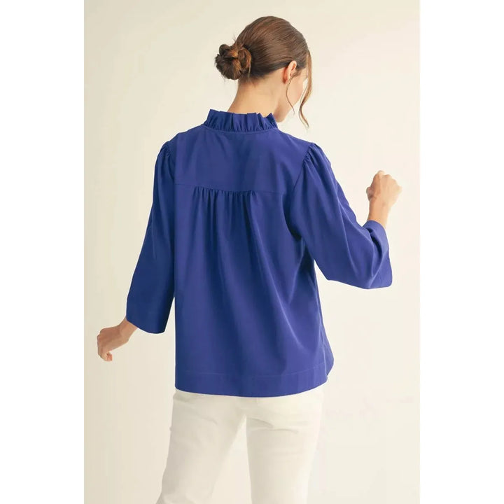Isla | Ruffle Neck 3/4 Sleeve Crinkle Top