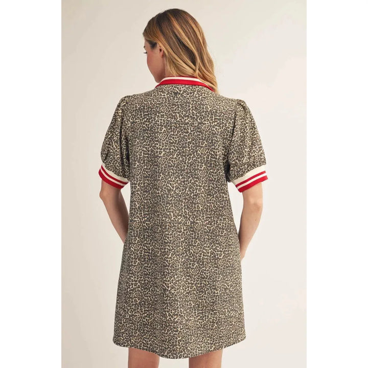 Mila | Leopard Zip-Front Puff Sleeve Mini Dress