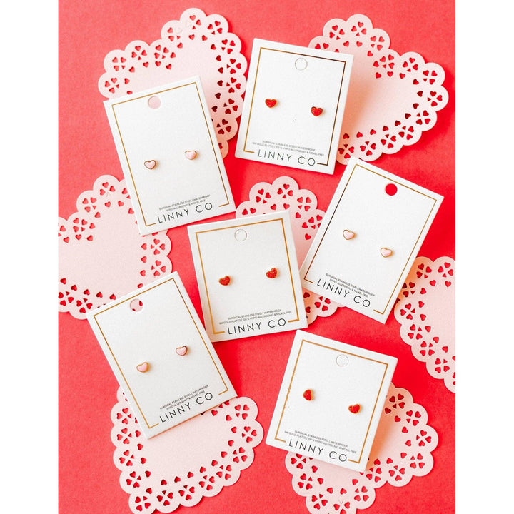 Screwback Stud Earrings - Nora Heart Pink