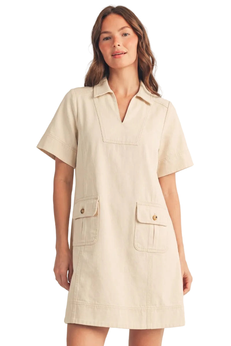 Jodifl Short Sleeve Garment Washed Shift Dress - Oatmeal