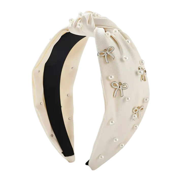 Hair Bow Knot Headband Pearl &amp; Resin Bow Accent