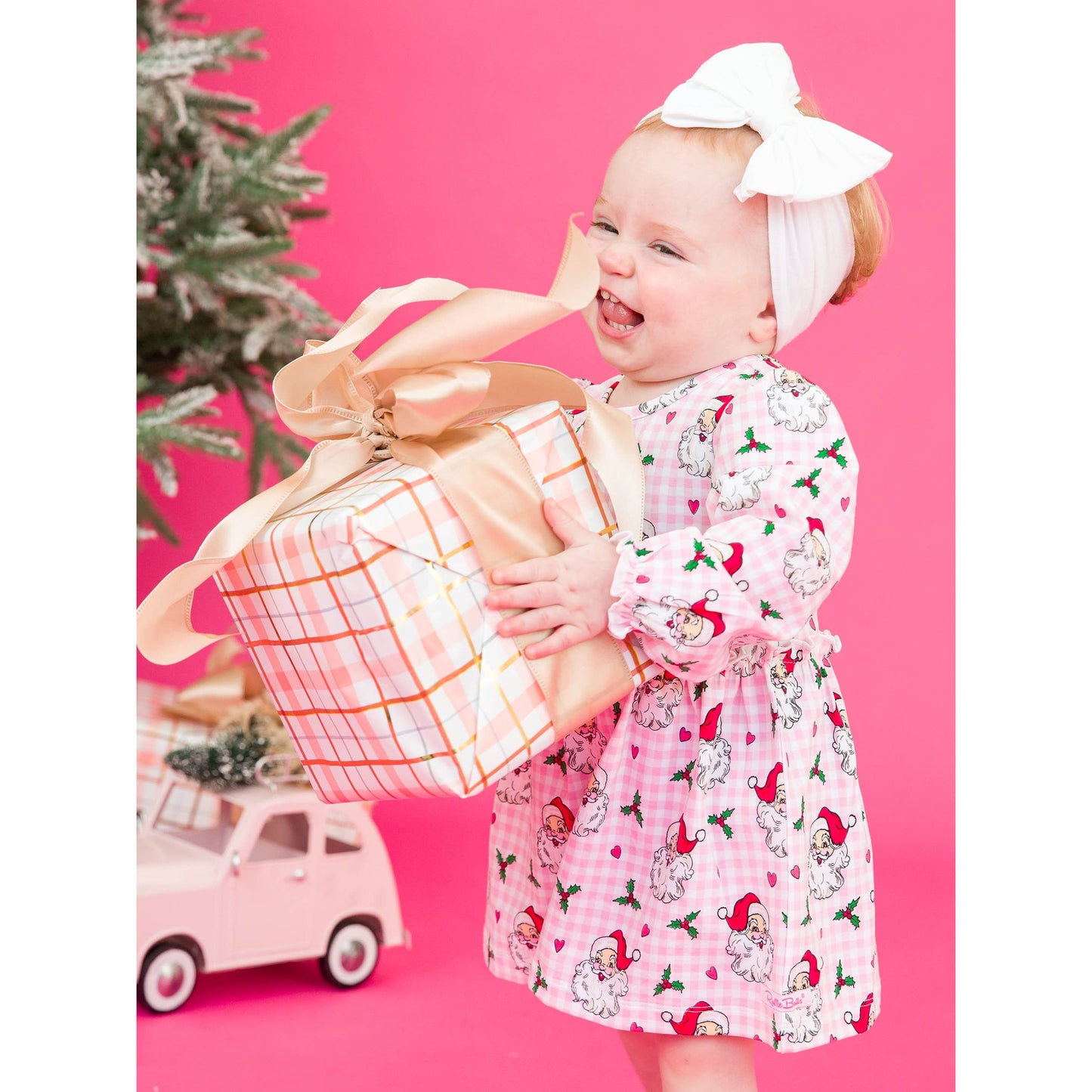 Baby Girls Dear Santa Knit Long Sleeve Skirted Romper
