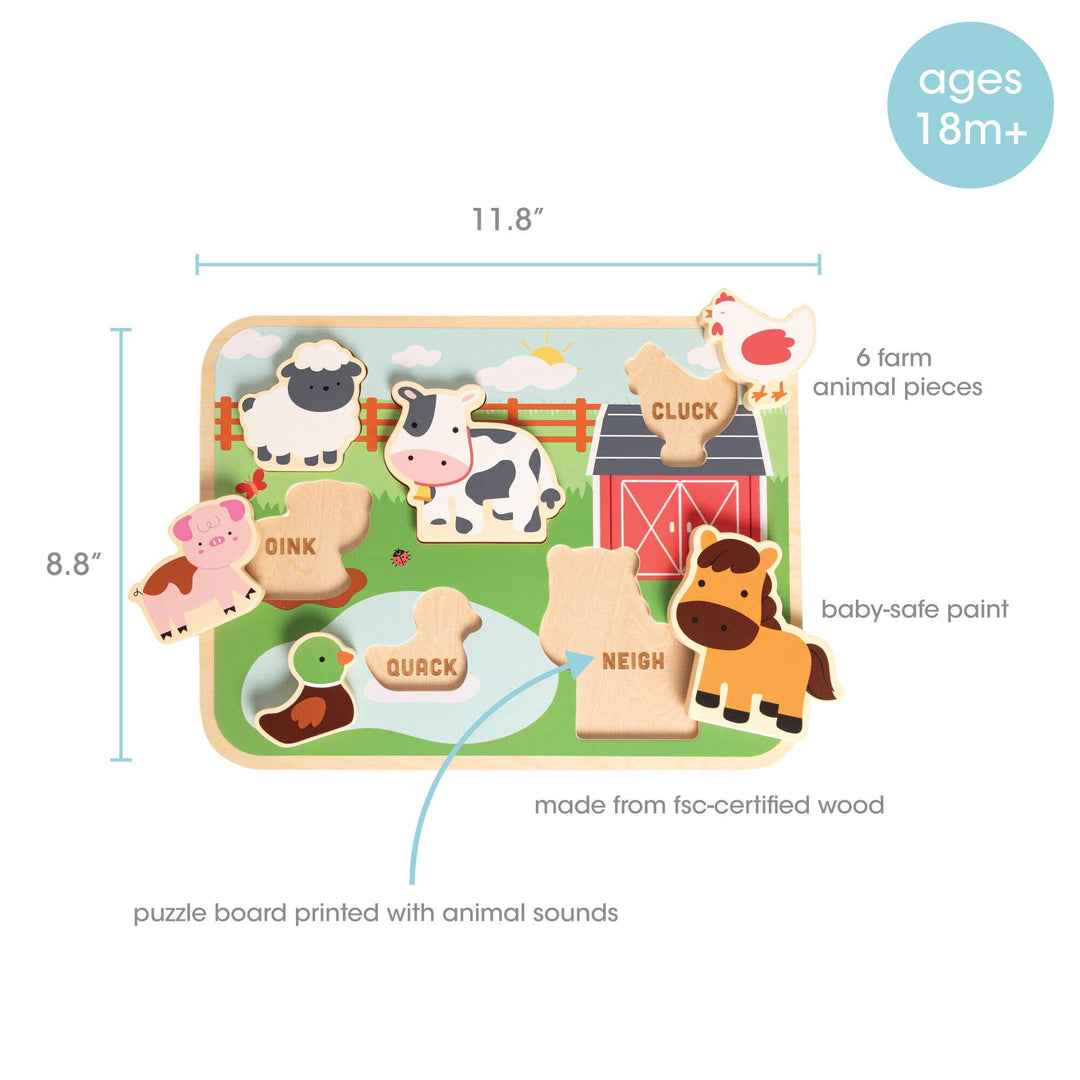 Pearhead Wooden Barn Animal Puzzle — 6-Piece Farm Sounds Learning Toy