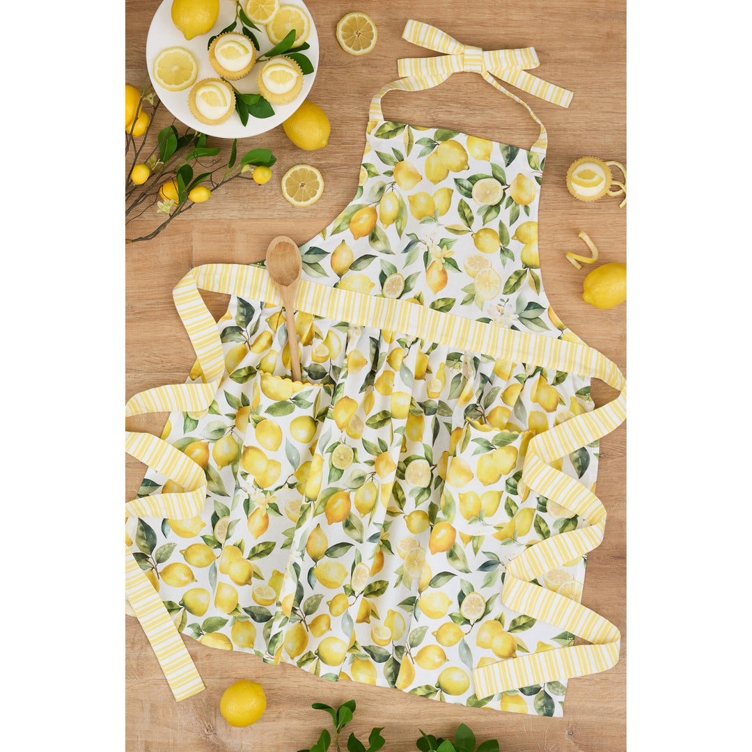 Lemon Grove Printed Apron with yellow citrus pattern and side pockets