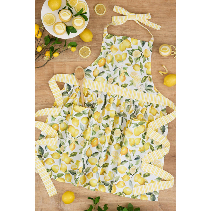 Lemon Grove Printed Apron with yellow citrus pattern and side pockets
