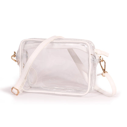 Bridget Clear Purse with Vegan Leather Trim and Straps - White