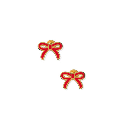 Screwback Stud Earrings - Sadie Bow Red