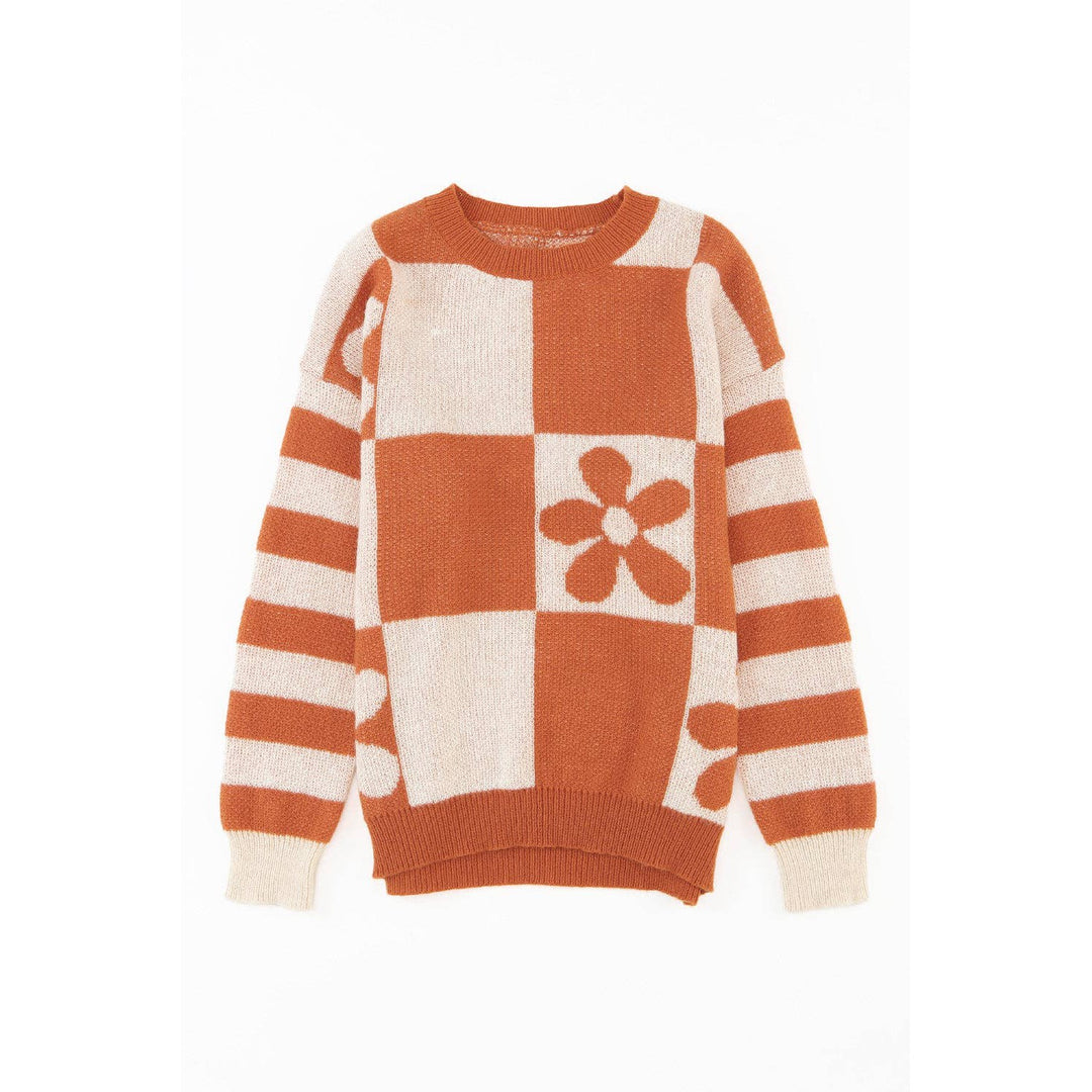 Miller Checkered Floral Striped Sleeve Sweater