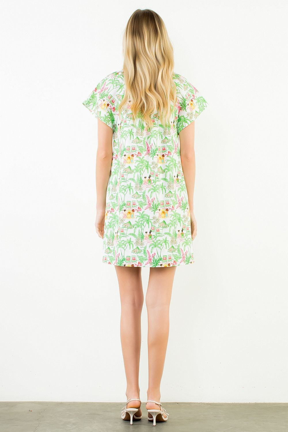 Vacation Scene Print Dress - Green