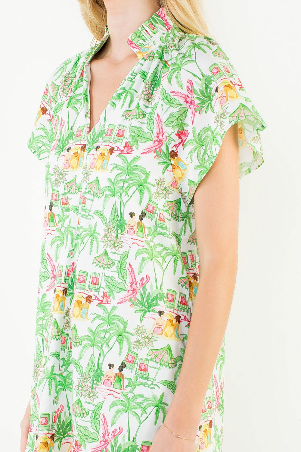Vacation Scene Print Dress - Green