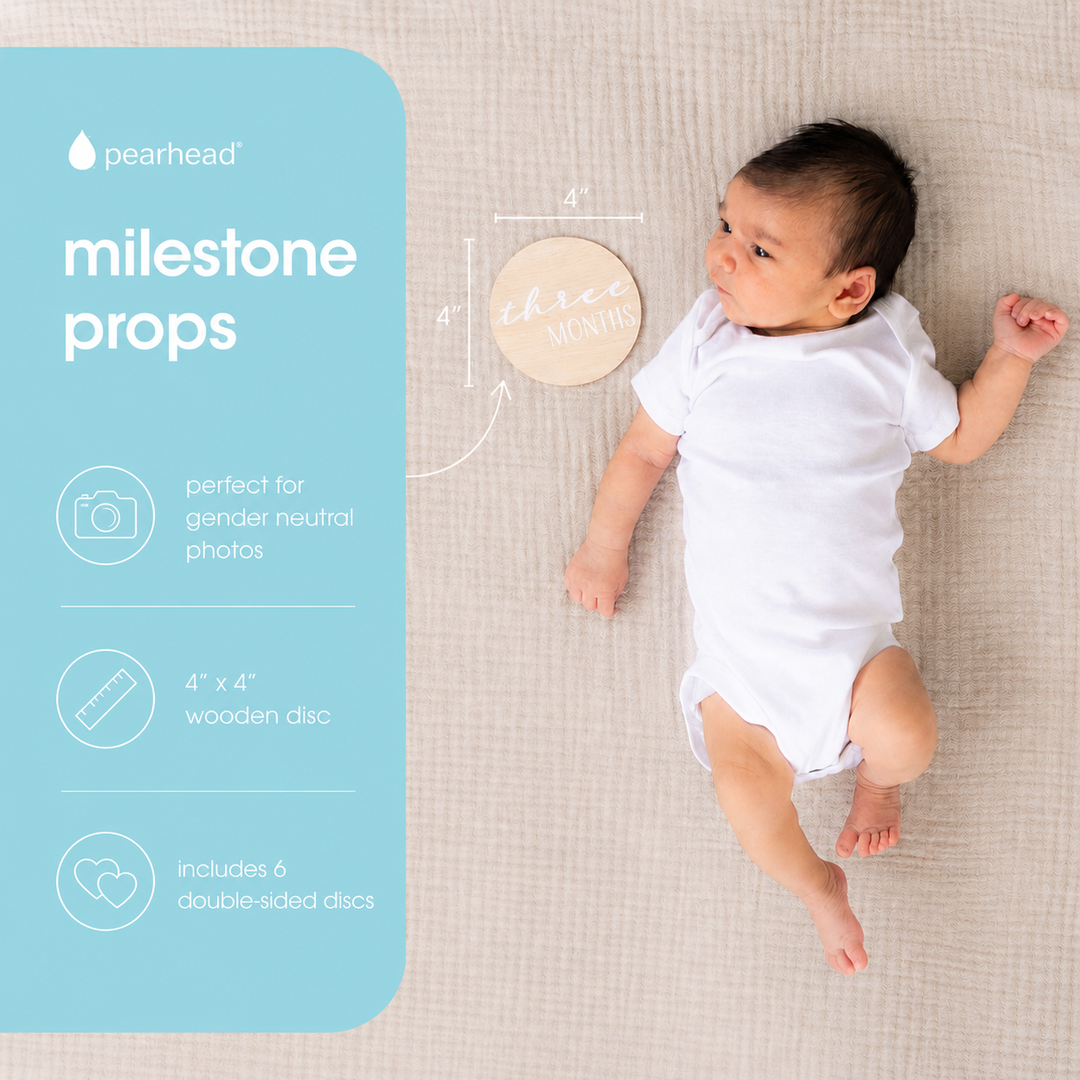 Pearhead Wooden Monthly Milestone Discs — Set of 6 Reversible Cards