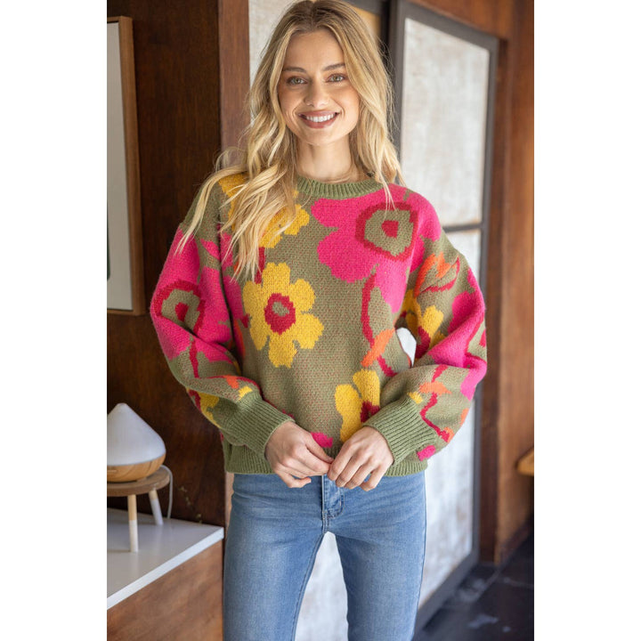 Multi Color Floral Long Sleeve Sweater