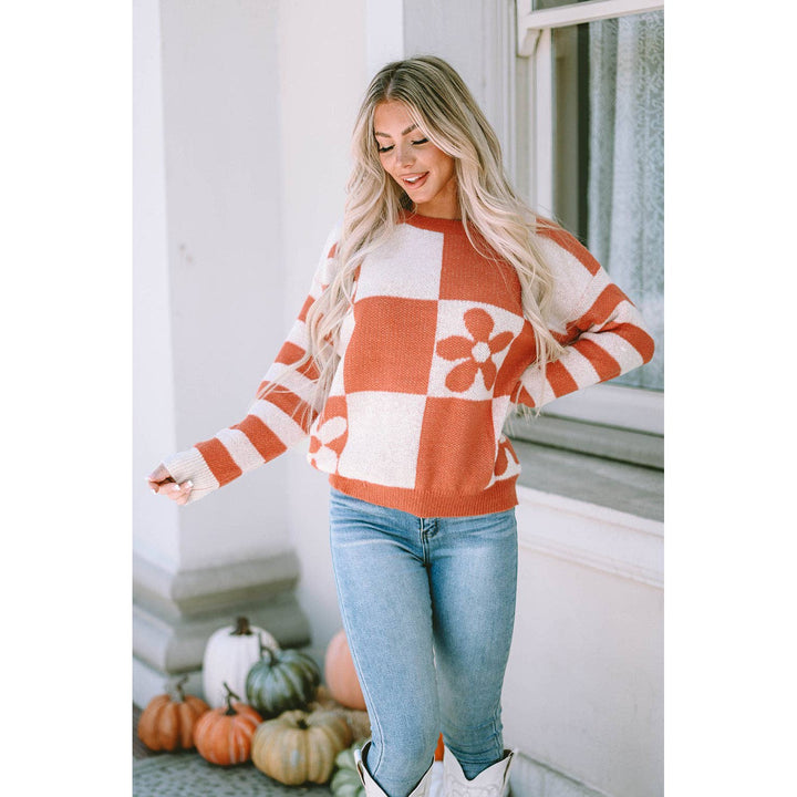 Miller Checkered Floral Striped Sleeve Sweater