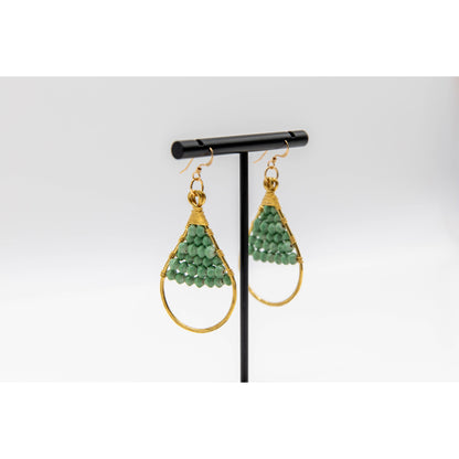 Woven Paper Bead Teardrop Hoop Earrings in Brass