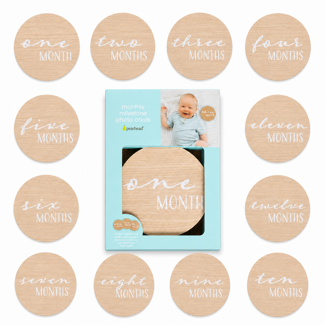 Pearhead wooden monthly milestone discs set of 6 with white script