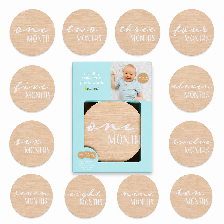 Pearhead wooden monthly milestone discs set of 6 with white script