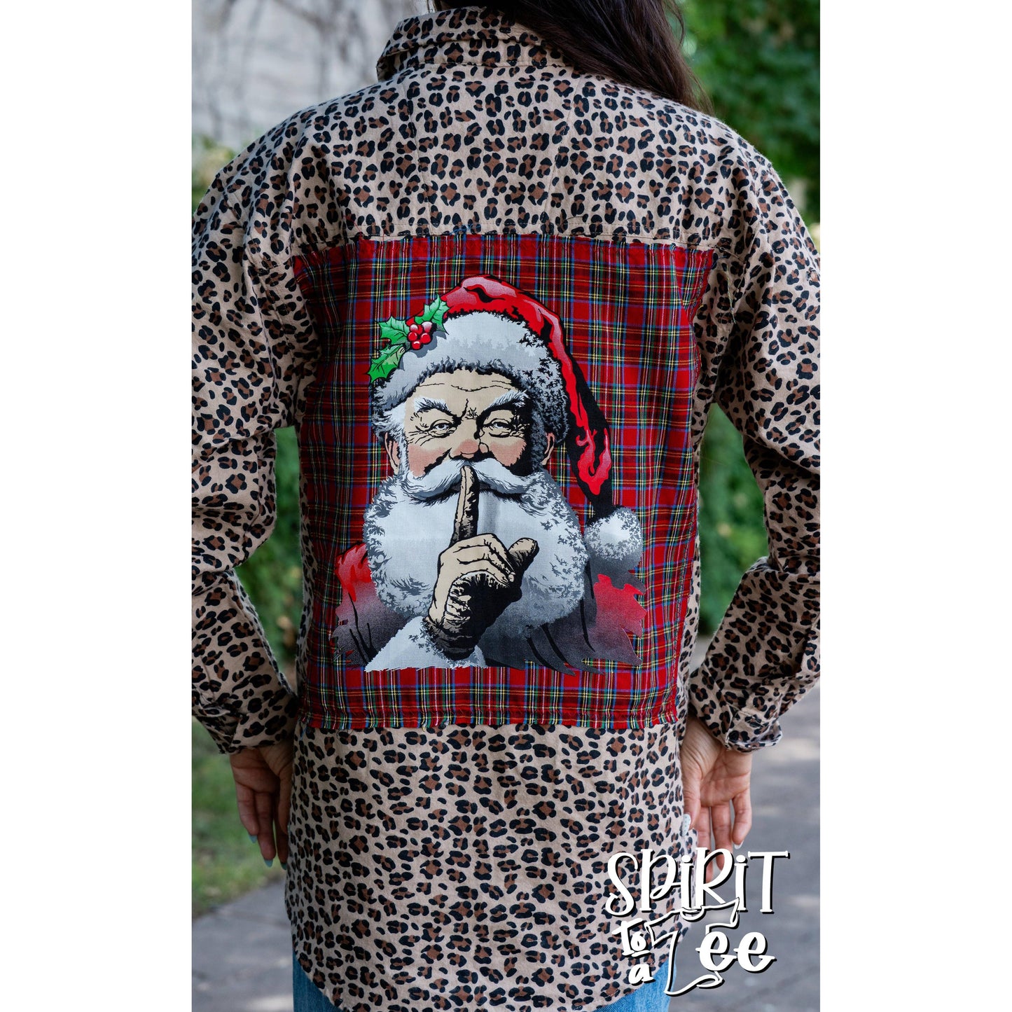 Believe Santa Patch on an Animal Print Flannel - Christmas