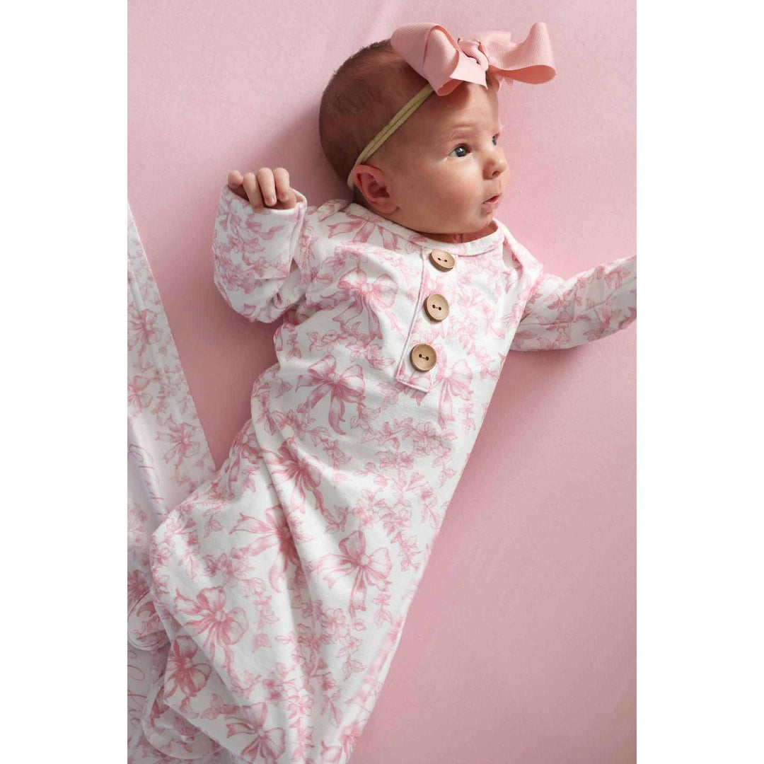 Fancy Frills Newborn Baby Knot Gown &amp; Hat Set