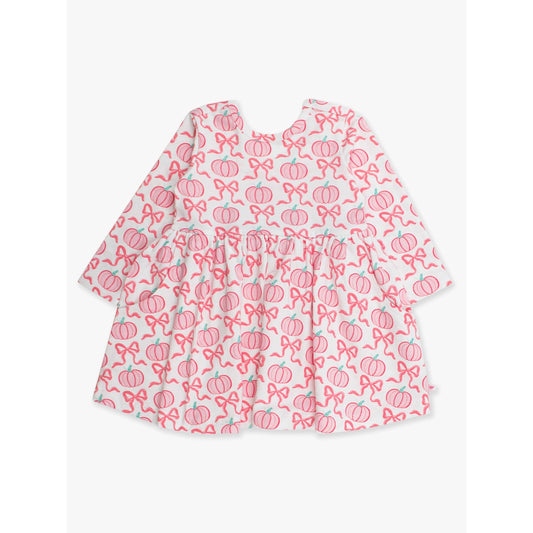 Girls Pink Fairytale Pumpkins Knit Long Sleeve Twirl Dress