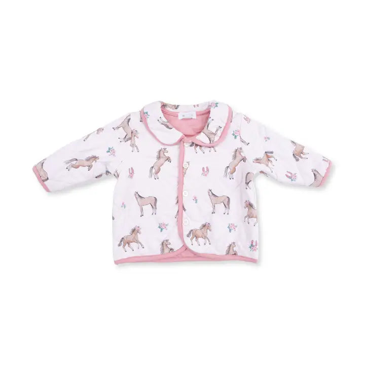 Angel Dear White and Pink Quilted Jacket with brown horses