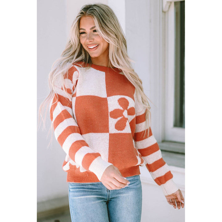 Miller Checkered Floral Striped Sleeve Sweater