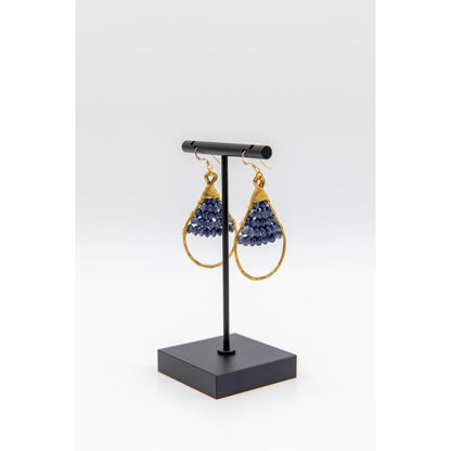 Woven Paper Bead Teardrop Hoop Earrings in Brass