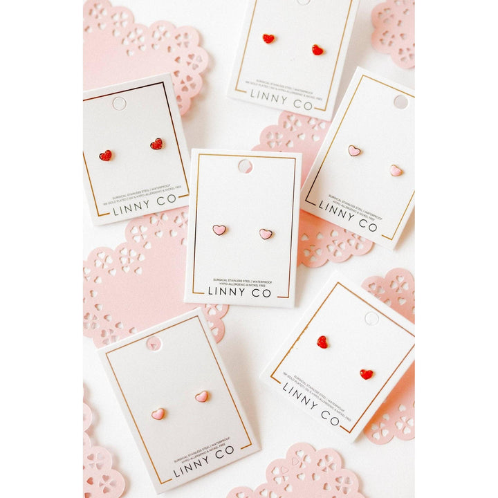Screwback Stud Earrings - Nora Heart Pink