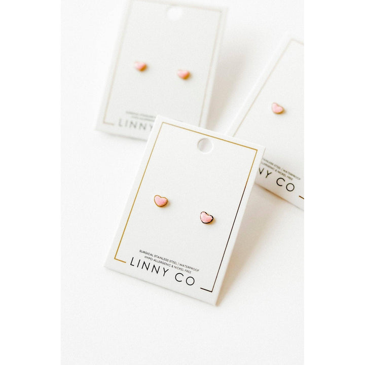 Screwback Stud Earrings - Nora Heart Pink