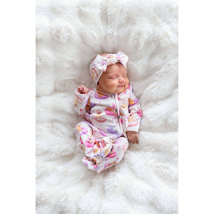 Ruffle Zipper Footie | Poolside Pups Pink