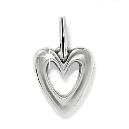 Brighton Cascade Open Heart Charm in silver plate featuring a sleek, modern sculptural heart design.