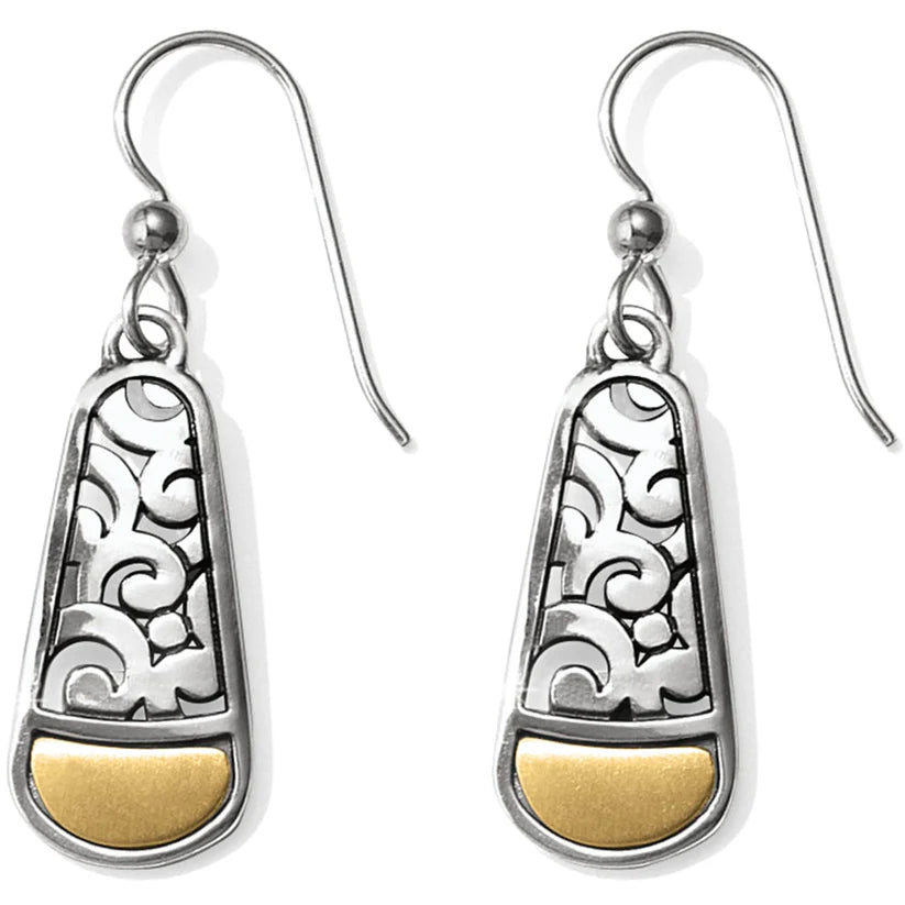 Brighton Catania French Wire Earrings featuring a swirled two-tone silver and brushed gold design.