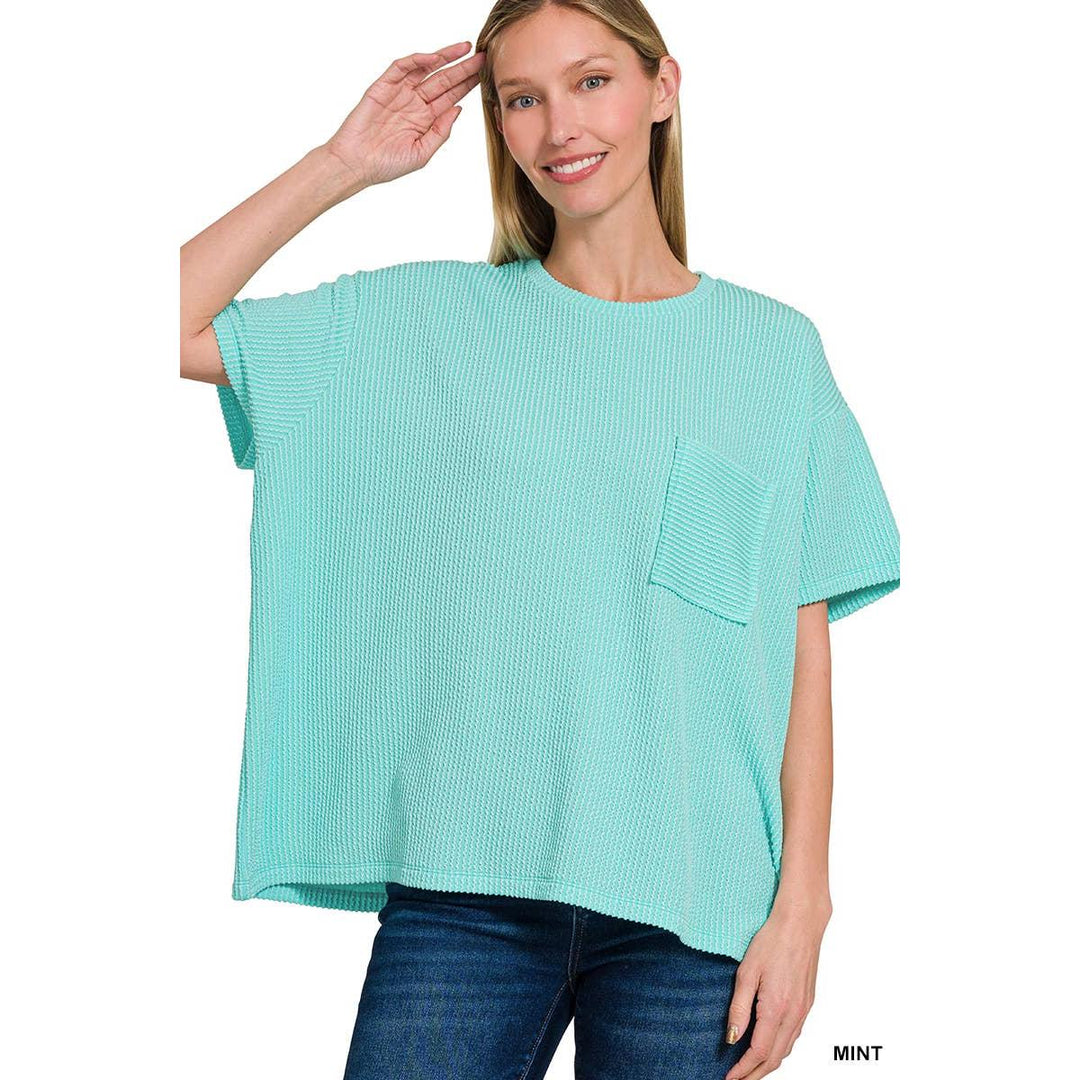 42POPS Corded Rib Pocket Top in Mint &amp; Ocean Blue | Bella Gifts