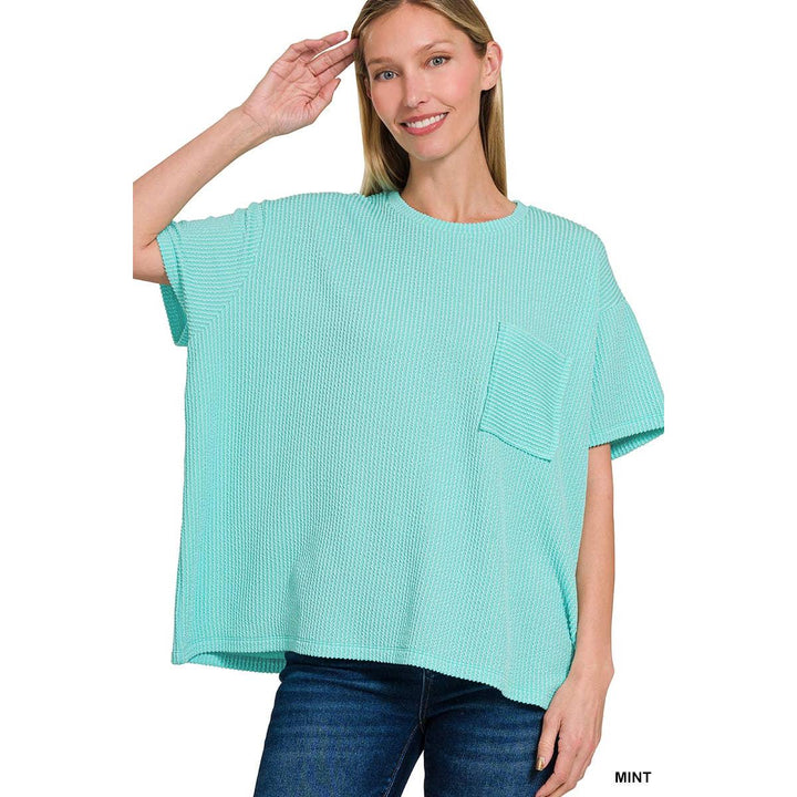 42POPS Corded Rib Pocket Top in Mint &amp; Ocean Blue | Bella Gifts