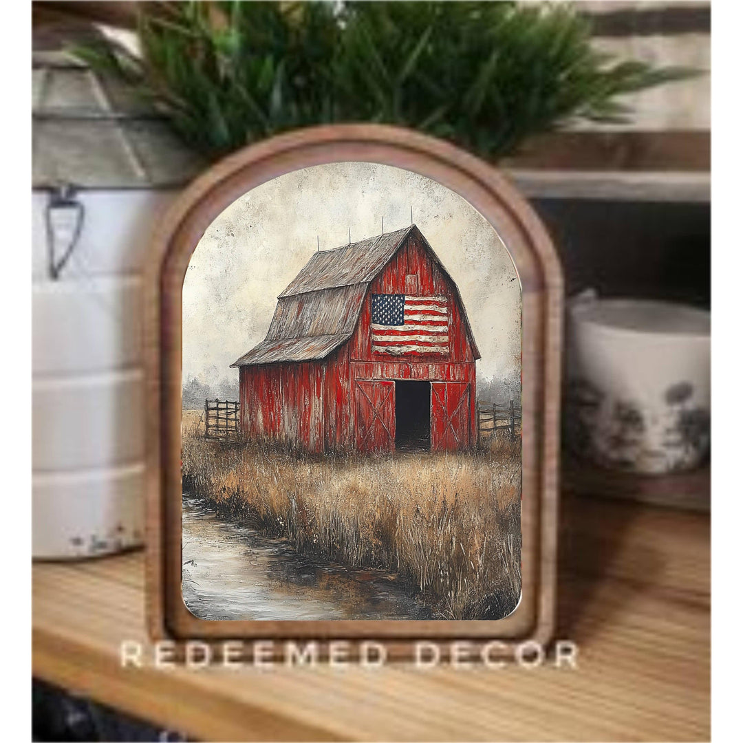Arch Top Patriotic Barn Framed Art