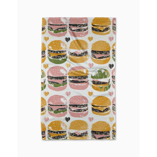 BBQ Kitchen Tea Towel – Funny Burger Print | Grill Gift for Dad, Housewarming & Summer Cookouts