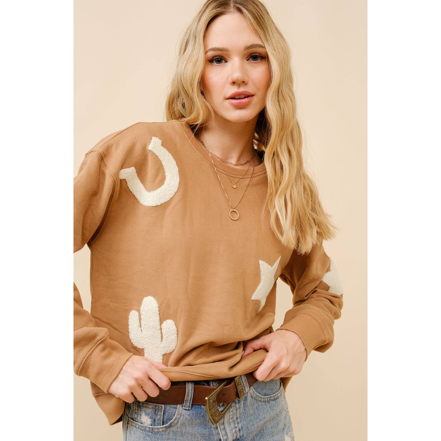Western Textured Patchwork Sweatshirt
