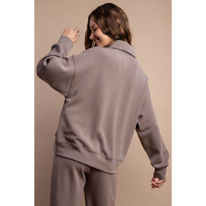 Modal Poly Span Quarter Zip Mock Neck Pullover &amp; Scuba Straight Pant Set