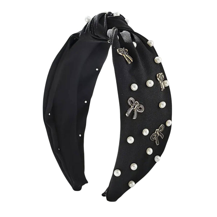 Hair Bow Knot Headband Pearl &amp; Resin Bow Accent