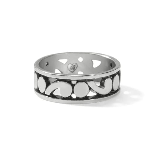 Brighton Contempo Band Ring in silver plate featuring an intricate scrolled artisan motif.
