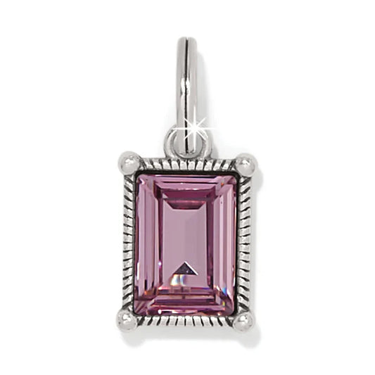 Soft light amethyst purple crystal charm set in signature Brighton silver-style metalwork.