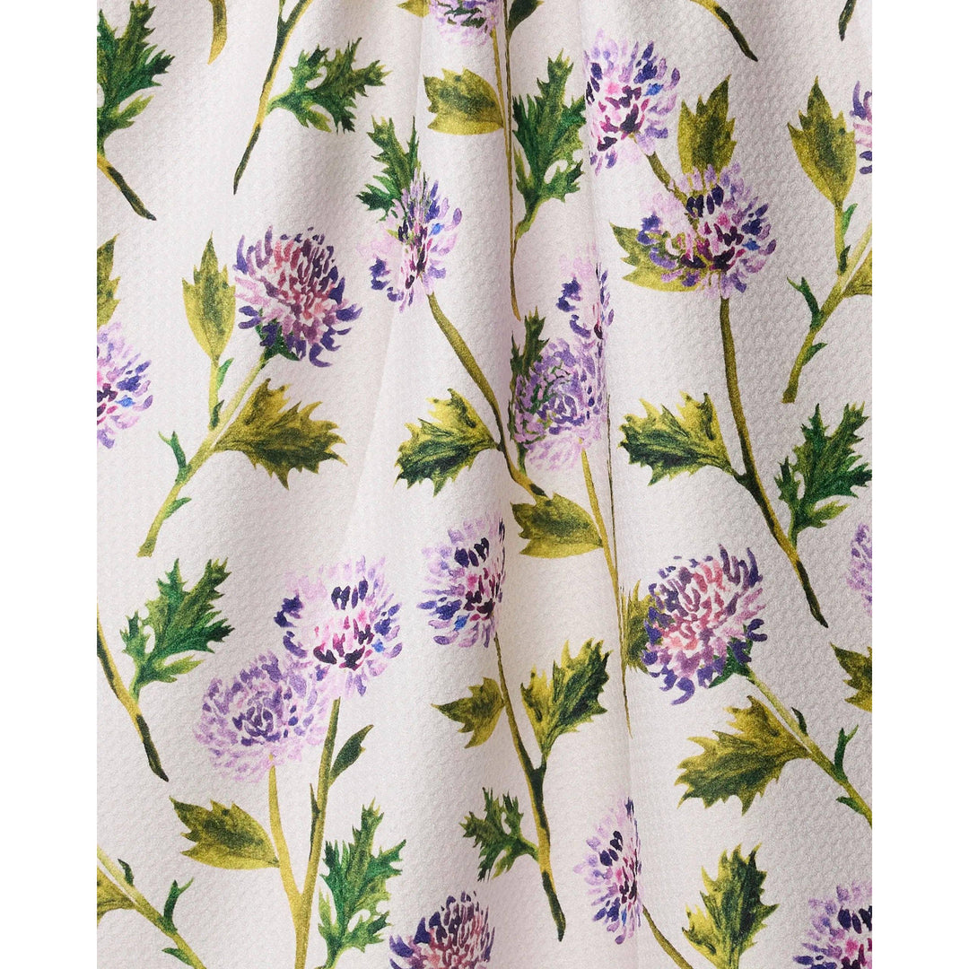 Geometry Blooming Thistle Tea Towel — Purple Floral Kitchen Towel