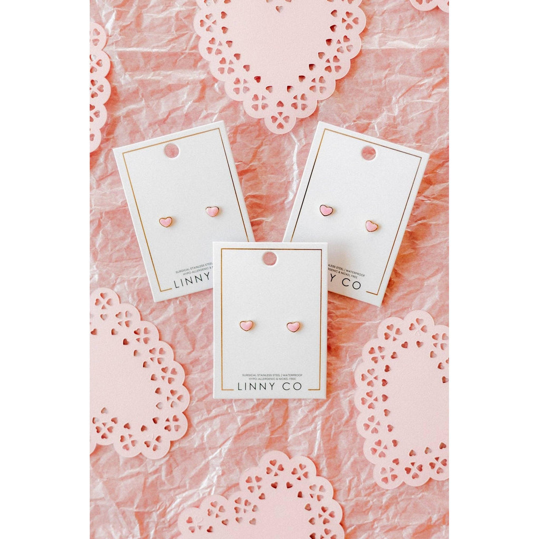 Screwback Stud Earrings - Nora Heart Pink