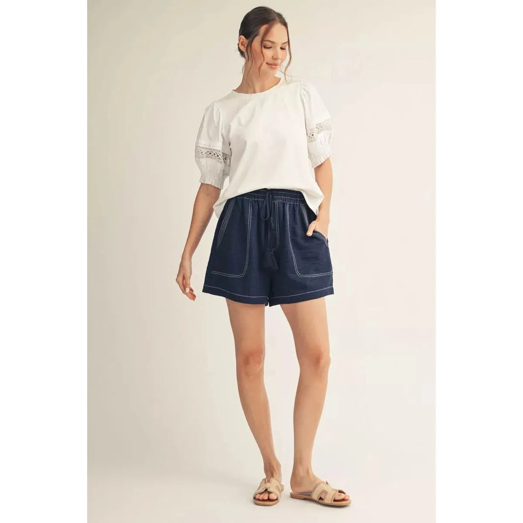 Hazel Lace Accent Puff Sleeve Top in White
