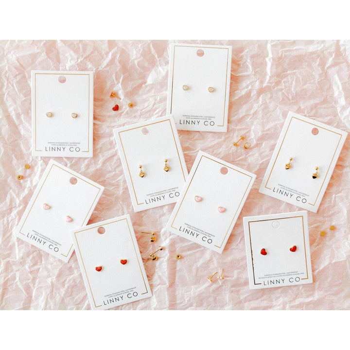 Screwback Stud Earrings - Nora Heart Pink